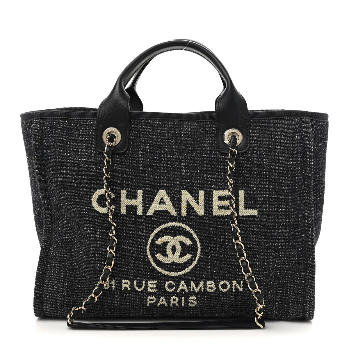Denim Small Deauville Tote Dark Blue White