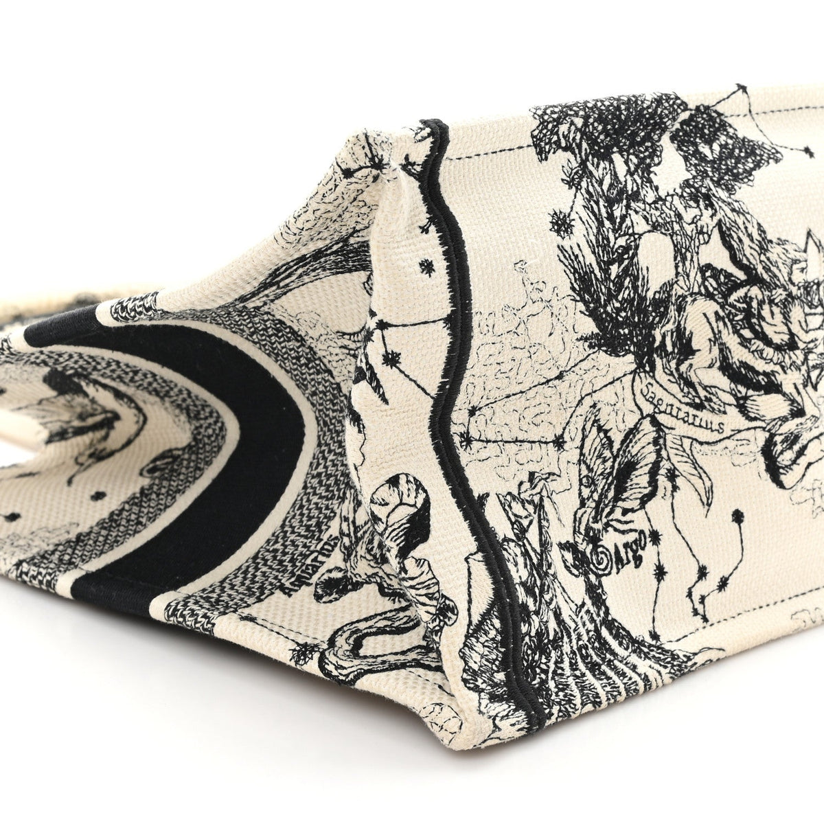 Canvas Embroidered Small Zodiac Toile De Jouy Book Tote Latte