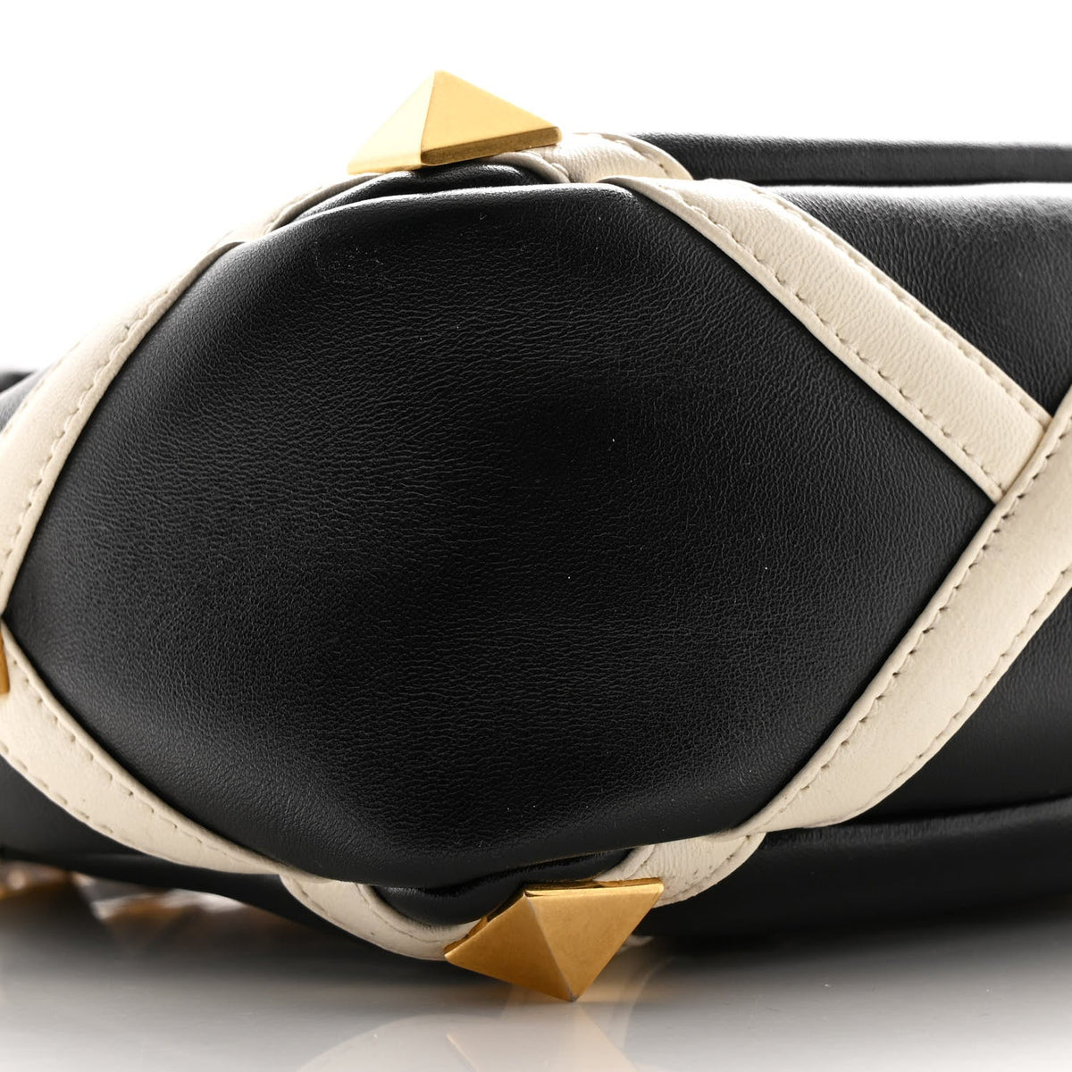 Nappa Large Roman Stud Shoulder Bag Black White
