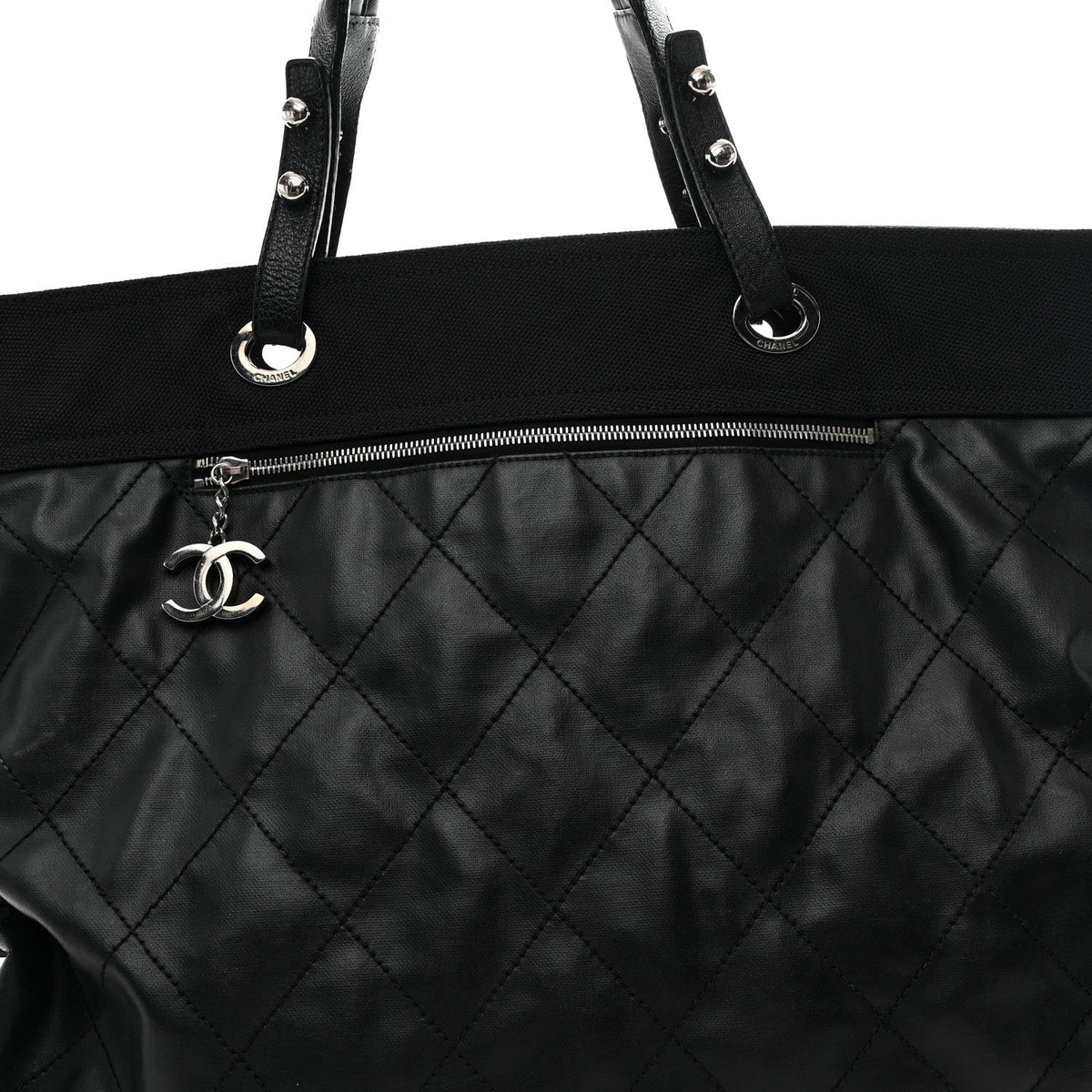 Coated Canvas Stitched XL Paris Biarritz Tote Black