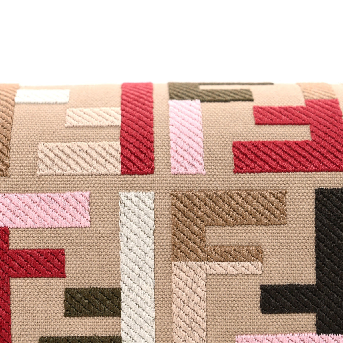 Canvas Vitello Seta FF Multicolor Embroidered Baguette Sand Avocado Multicolor