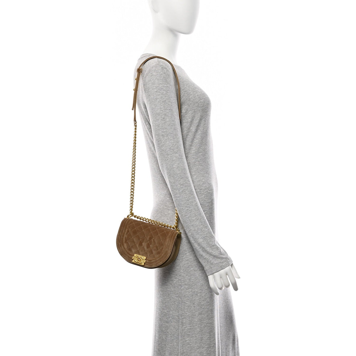 Velvet Quilted Small Boy Messenger Bag Beige