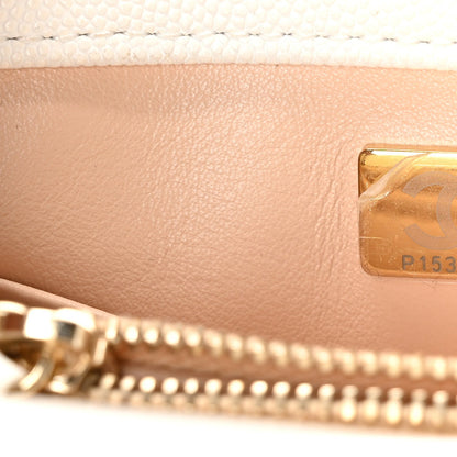 Caviar Quilted Small Chain Coco Handle Flap White