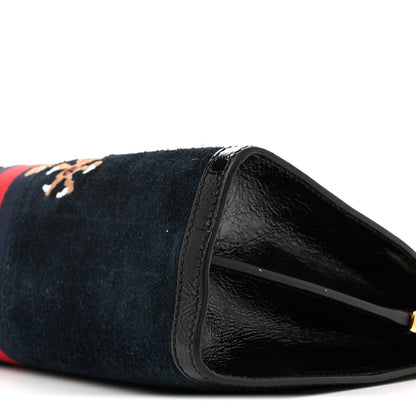 Suede Patent Web Dragon Embroidered Medium Ophidia Chain Shoulder Bag Blue Multicolor Black