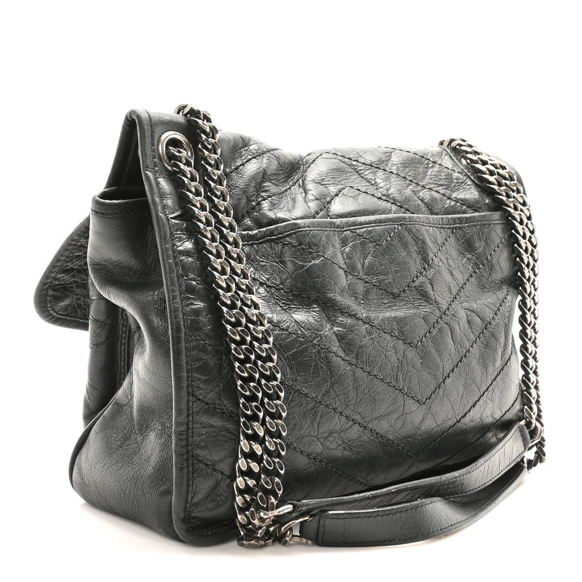 Crinkled Calfskin Matelasse Monogram Medium Niki Chain Satchel Storm