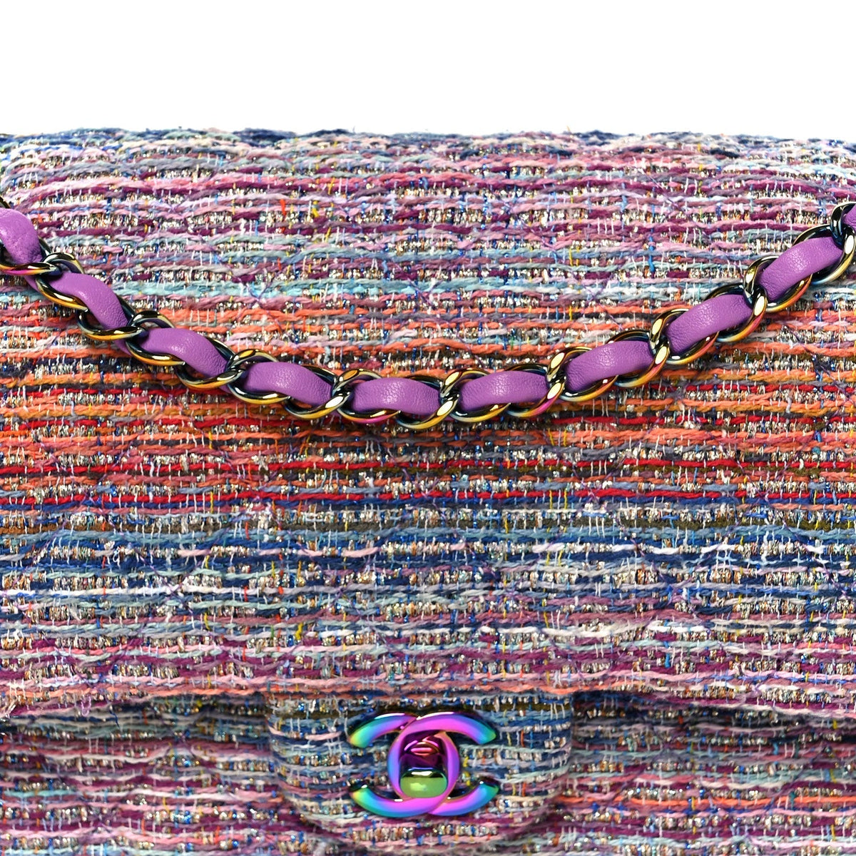 Tweed Quilted Medium Double Flap Blue Pink Orange