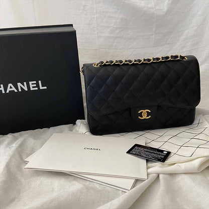 Chanel Black Jumbo Caviar Double Flap Classic Bag