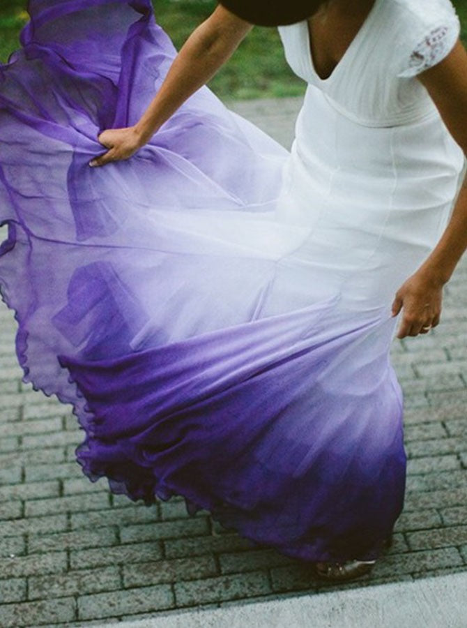 V neck Ombre Formal Prom Dress, A Line Wedding Party Gown T1824