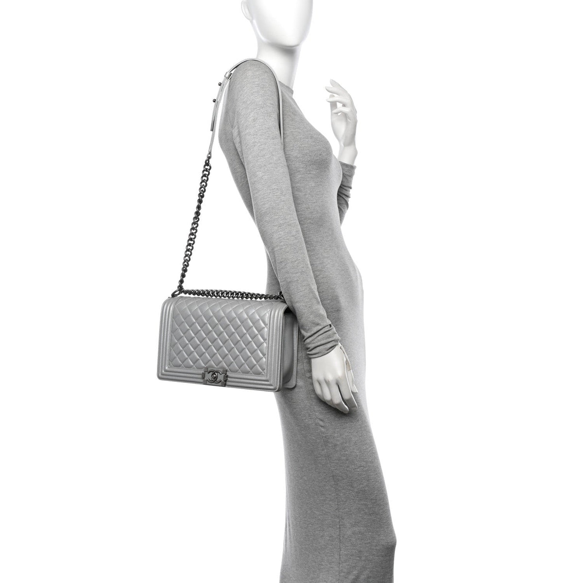 Metallic Calfskin Quilted New Medium Boy Flap Silver