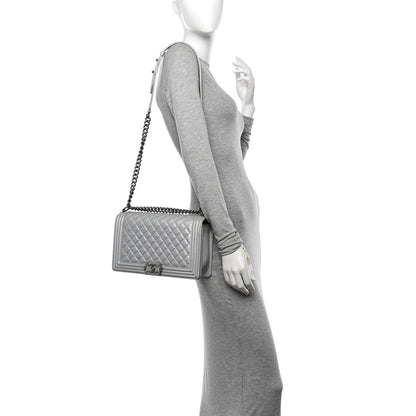 Metallic Calfskin Quilted New Medium Boy Flap Silver