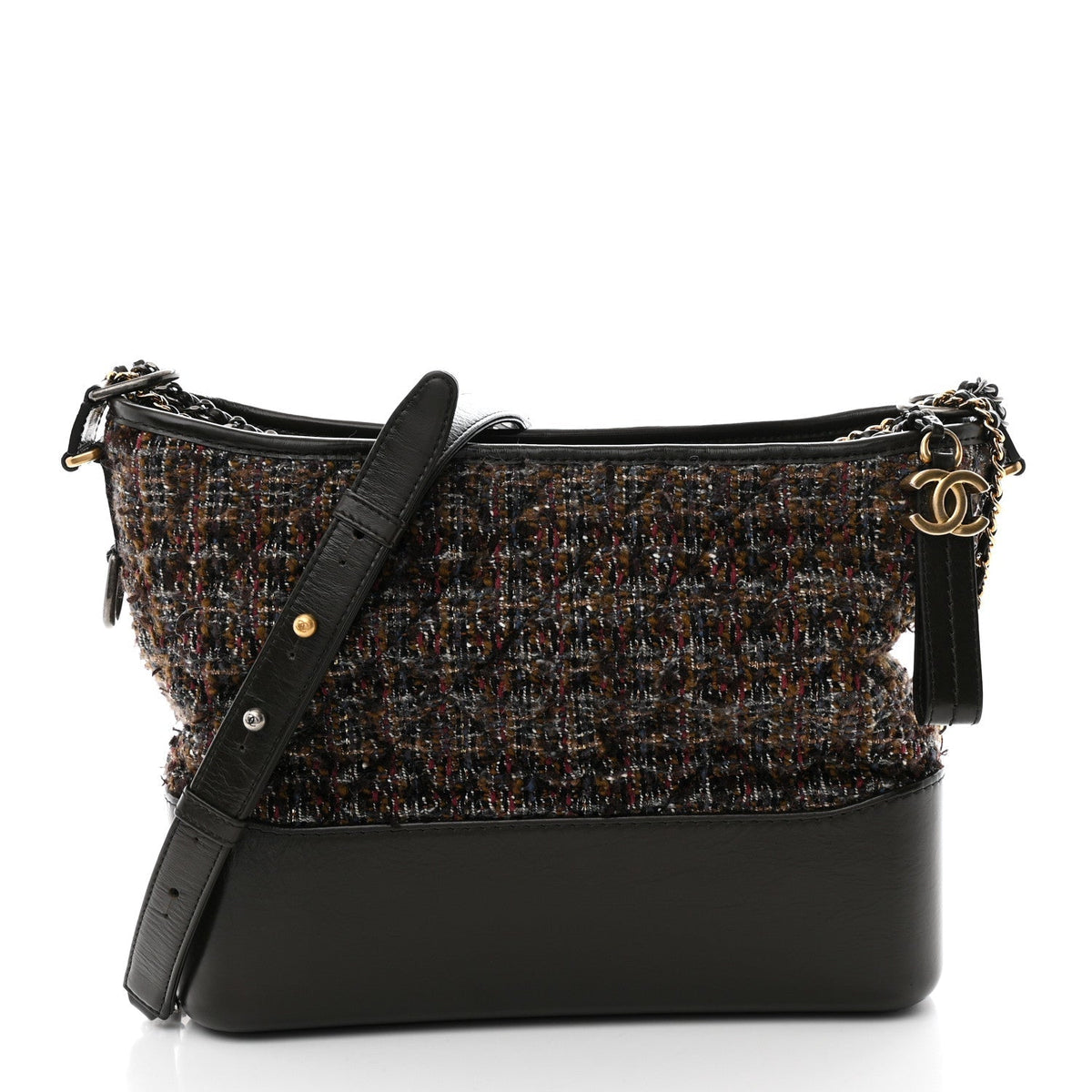 Tweed Calfskin Medium Gabrielle Hobo Brown