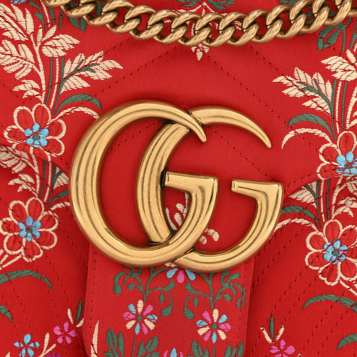 Jacquard Matelasse Floral Medium GG Marmont Shoulder Bag Red