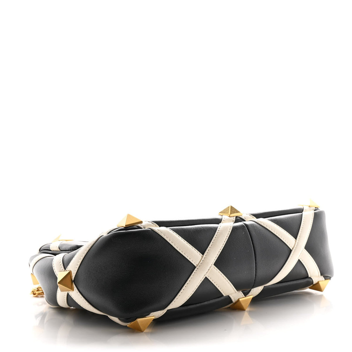 Nappa Large Roman Stud Shoulder Bag Black White