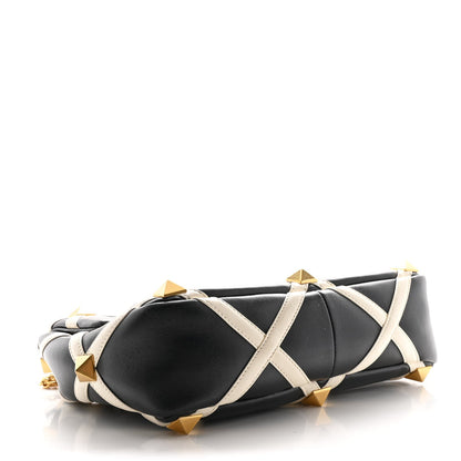 Nappa Large Roman Stud Shoulder Bag Black White