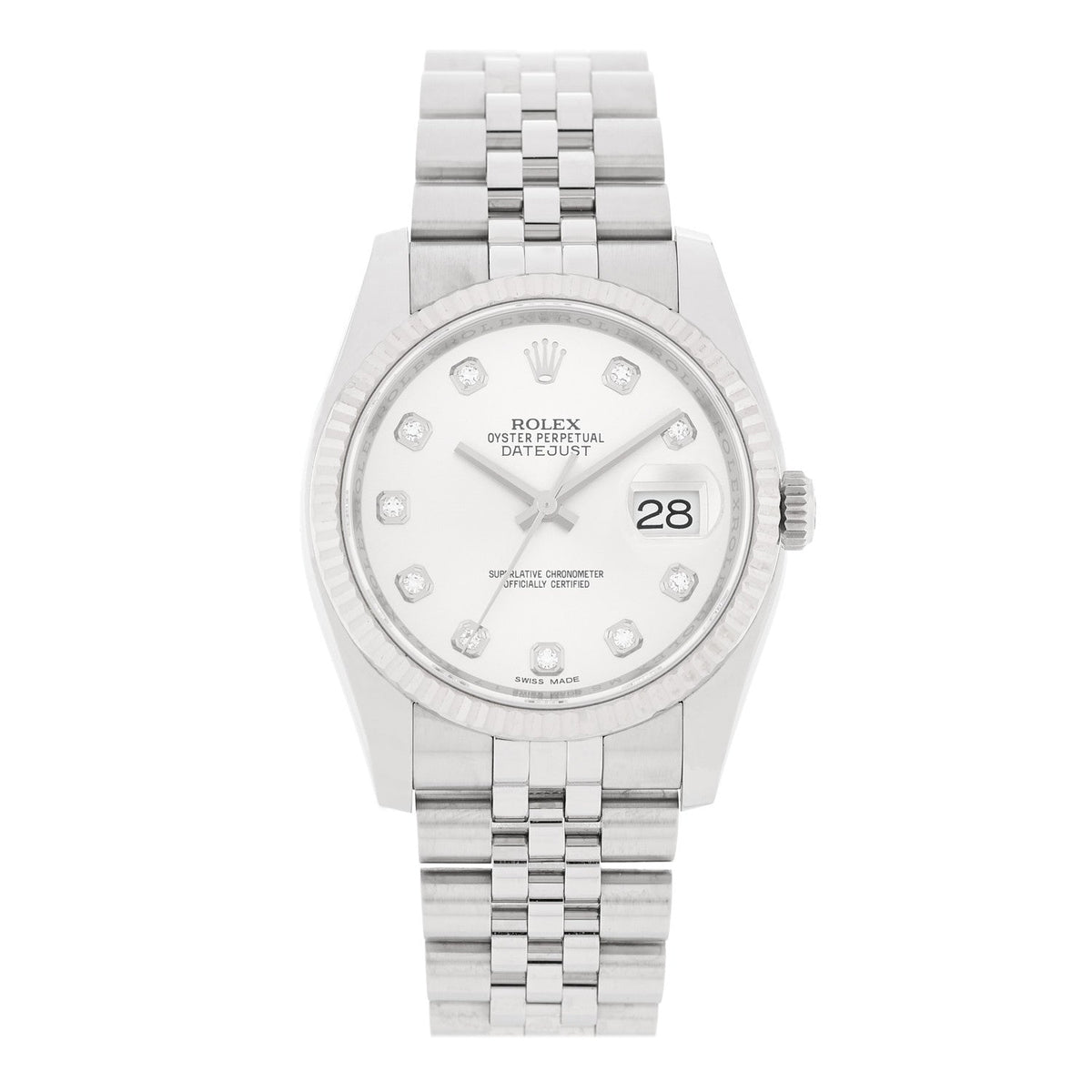 Stainless Steel 18K White Gold Diamond 36mm Oyster Perpetual Datejust Watch Silver 116234