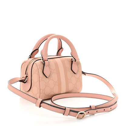 GG Supreme Monogram Textured Dollar Calfskin Web Super Mini Ophidia Top Handle Bowler Bag Rose Pink