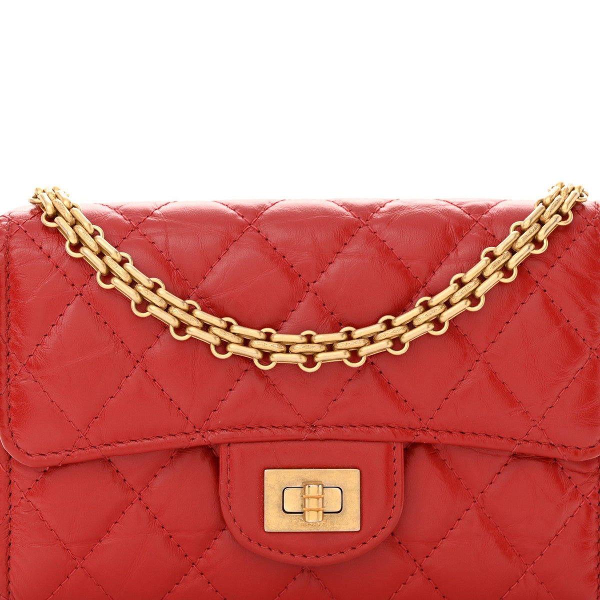 Aged Calfskin Quilted 2.55 Reissue Clutch With Chain Red