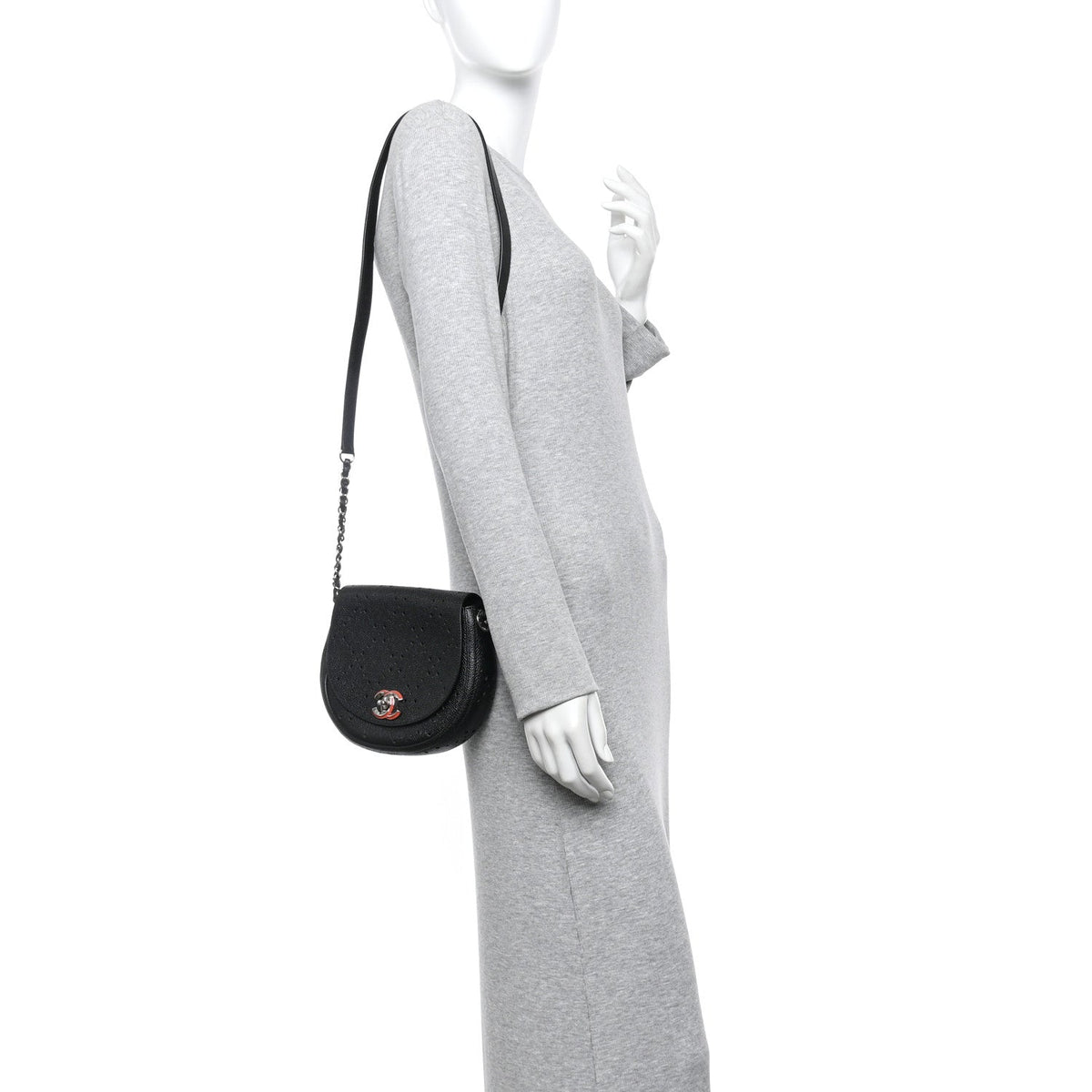 Caviar Perforated Messenger Bag Black