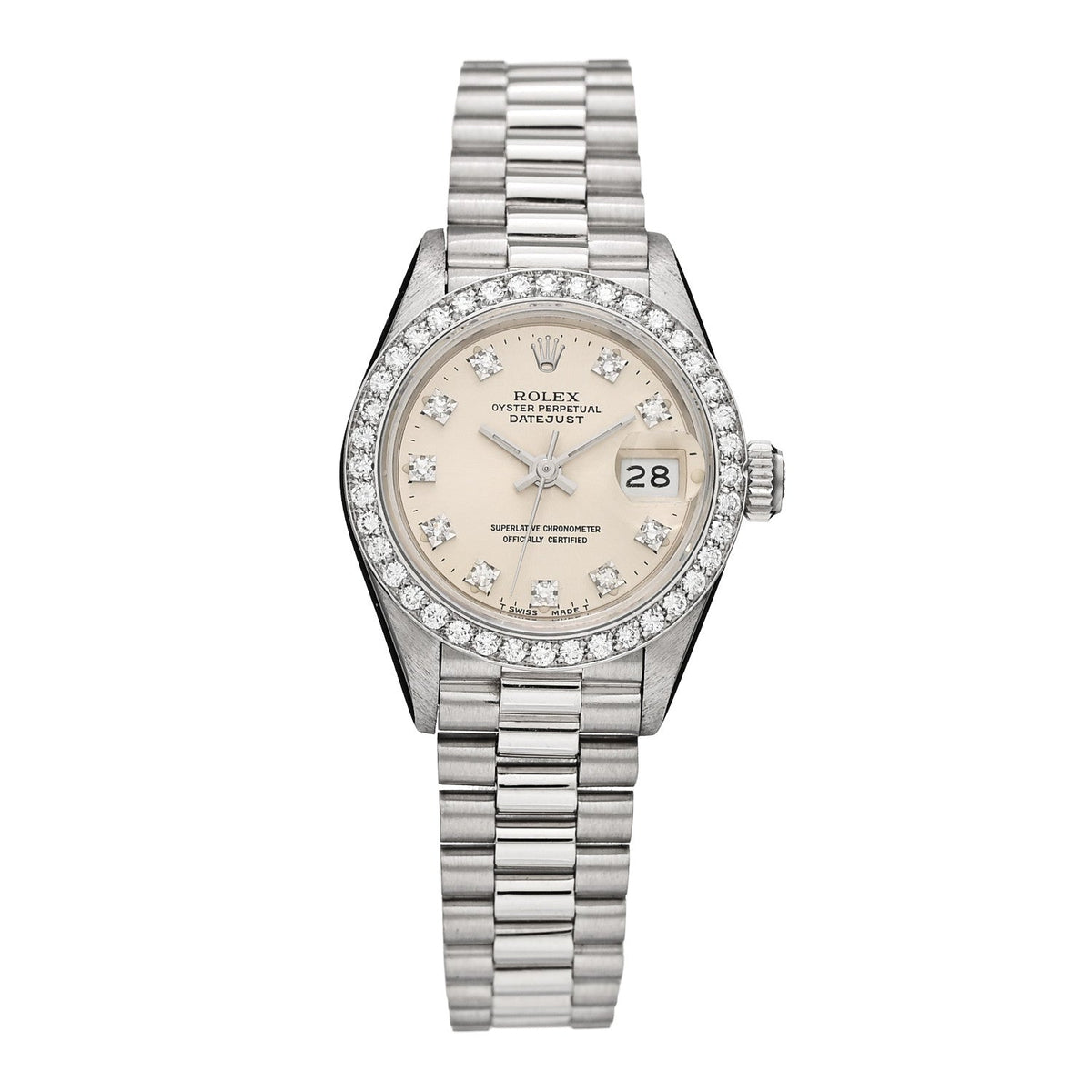 Platinum Diamond Bezel 26mm Datejust Watch Silver 69136