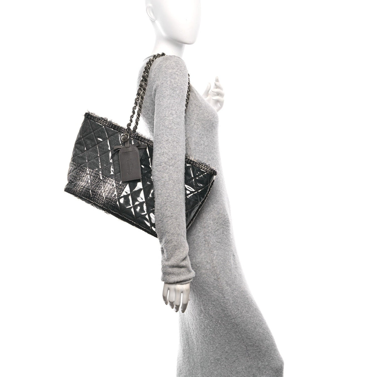 Vinyl Funny Tweed Patchwork Tote Grey