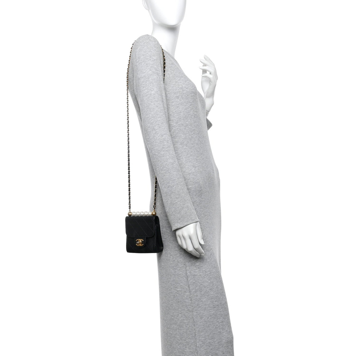 Lambskin Quilted Chic Pearls Flap Black