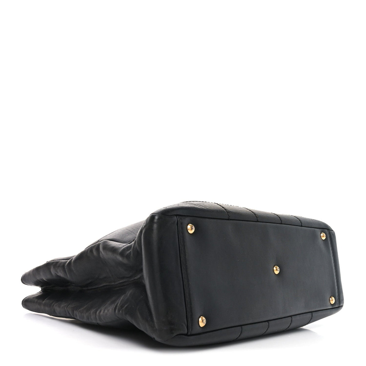 Calfskin Stitched Chocolate Bar Shopping Tote Black
