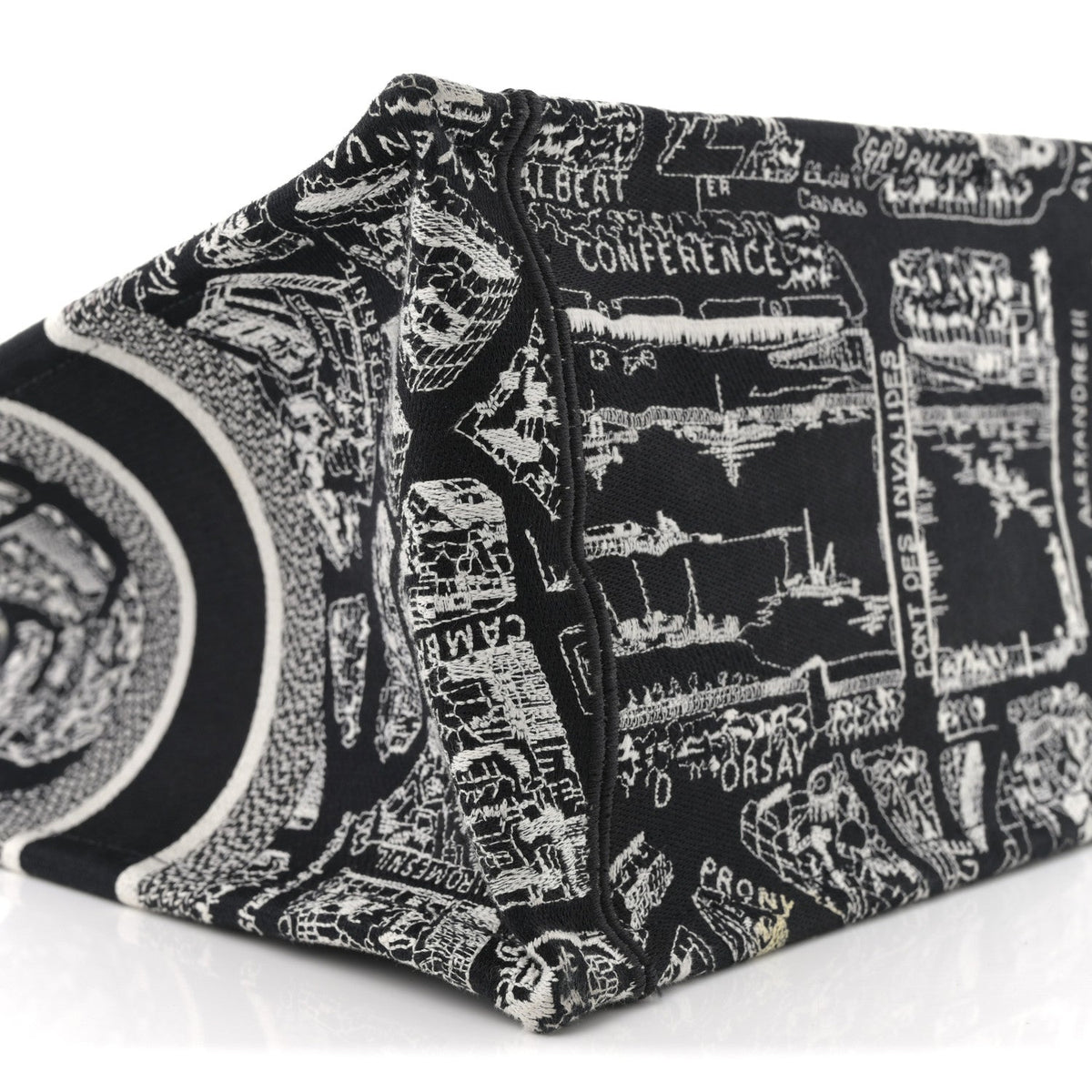 Canvas Embroidered Medium Plan De Paris Book Tote Black White
