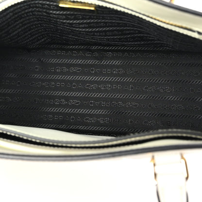 Saffiano Lux Logo Embossed Medium Shoulder Tote Handbag White