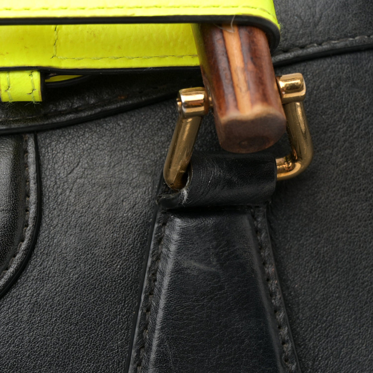 Calfskin Small Diana Tote Bag Black Yellow Fluo