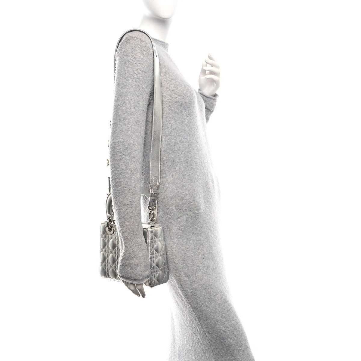 Metallic Grained Calfskin Cannage Small Lucky Badges My Lady Dior Silver