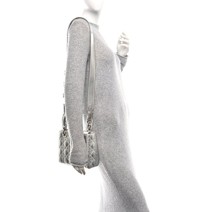 Metallic Grained Calfskin Cannage Small Lucky Badges My Lady Dior Silver
