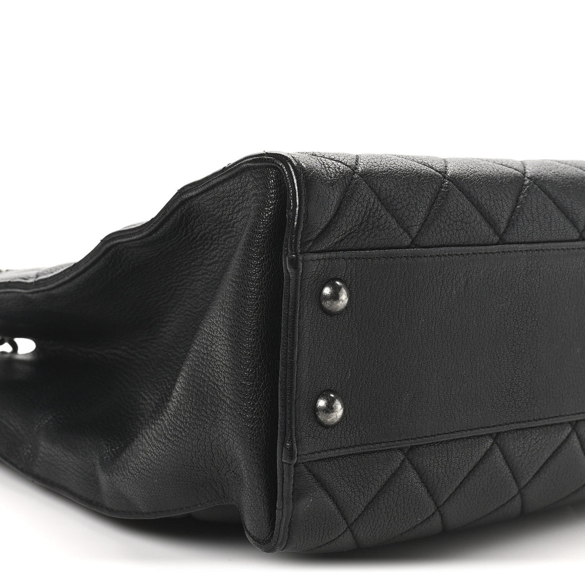 Goatskin Quilted Small Perfect Edge Shopping Tote Black