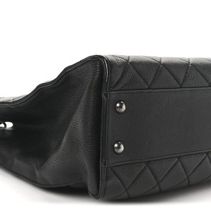 Goatskin Quilted Small Perfect Edge Shopping Tote Black