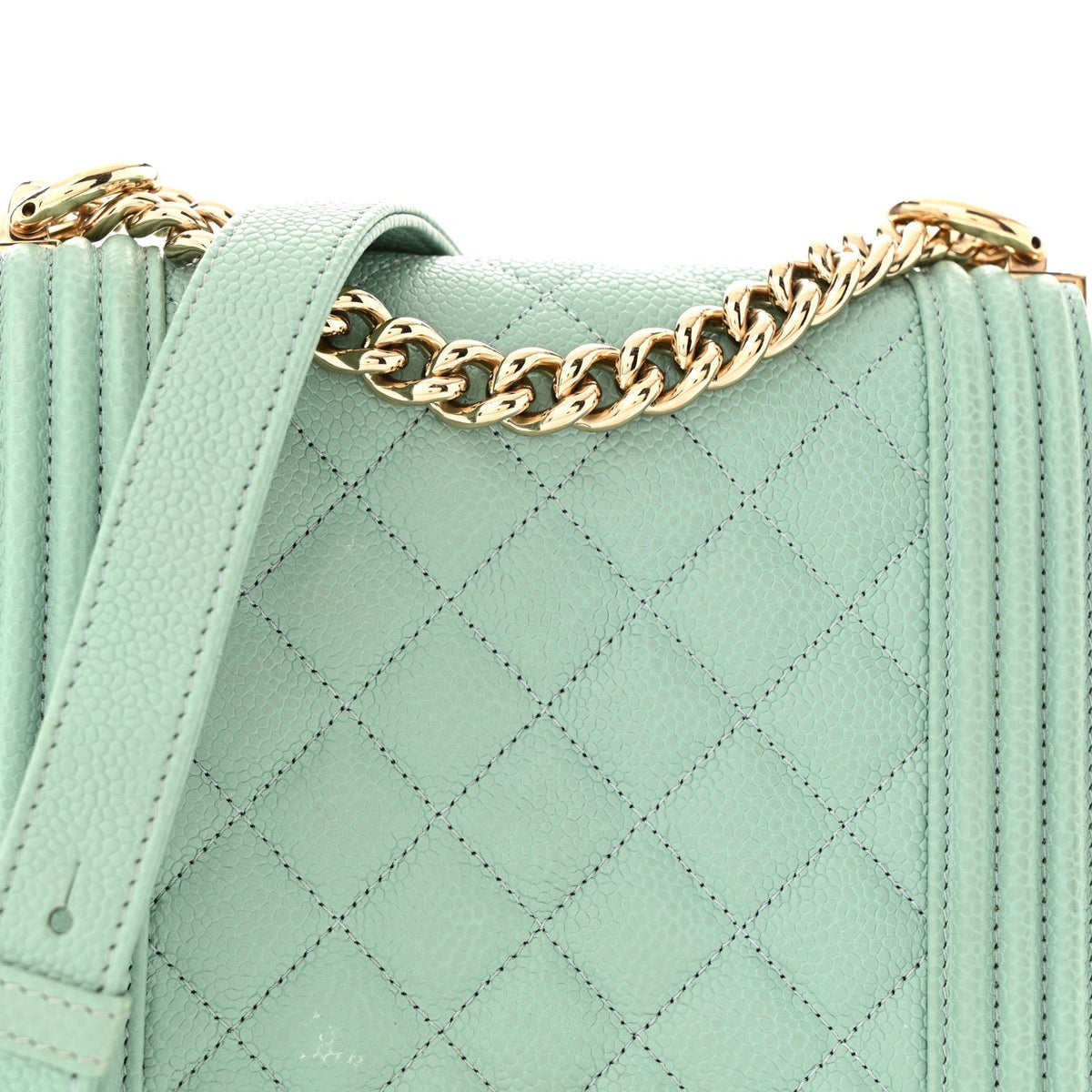 Calfskin Quilted North South Boy Flap Light Blue