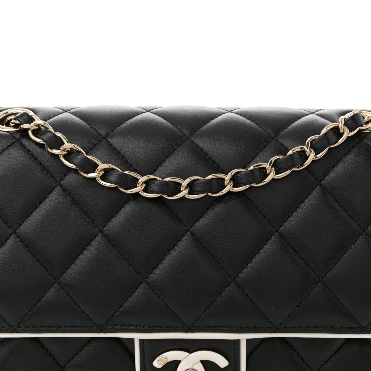 Lambskin Quilted Resin CC Flap Bag Black White