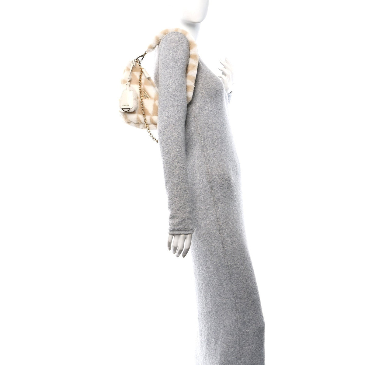 Shearling Symbole Mini Triangle Bag Ecru White