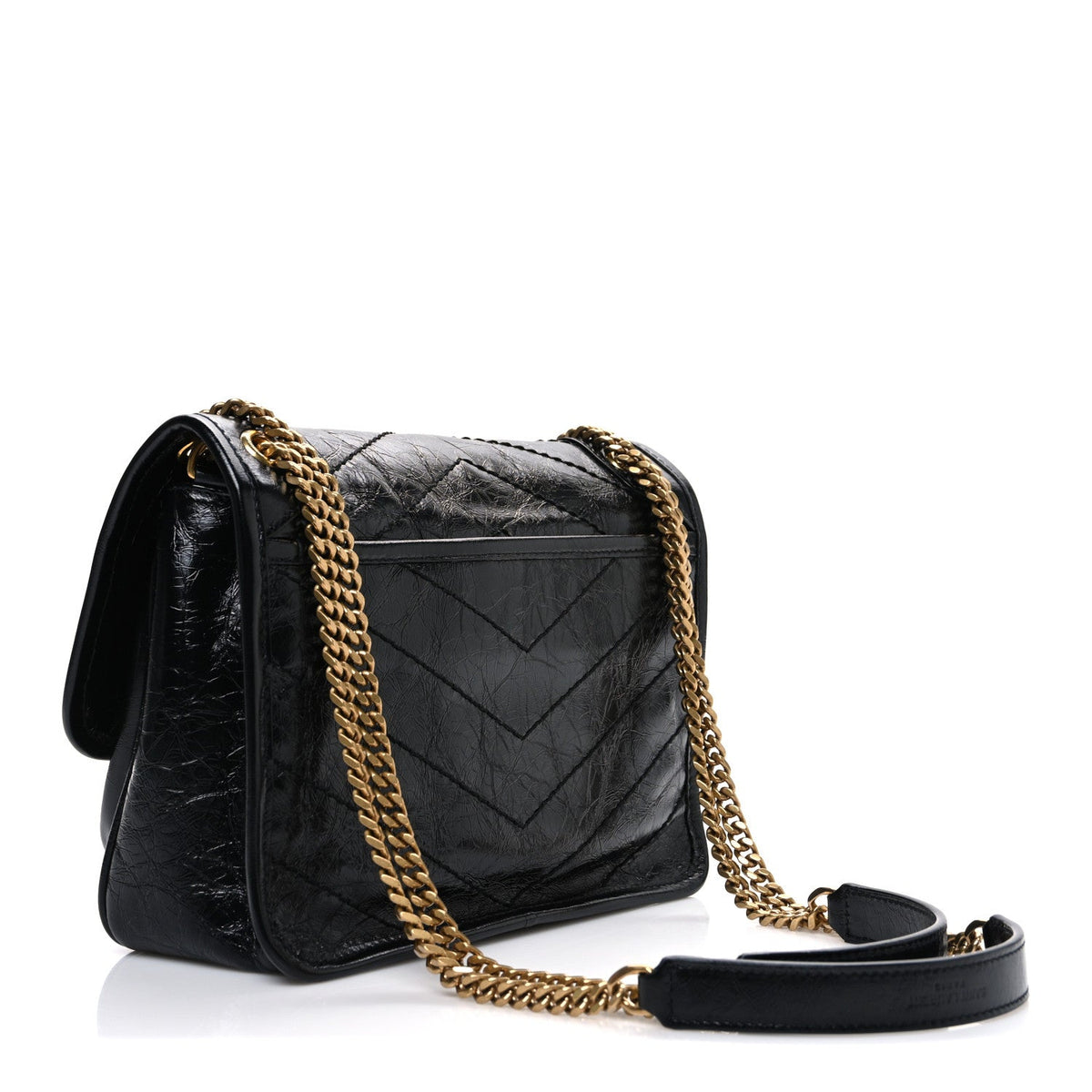 Crinkled Calfskin Matelasse Monogram Baby Niki Chain Satchel Black