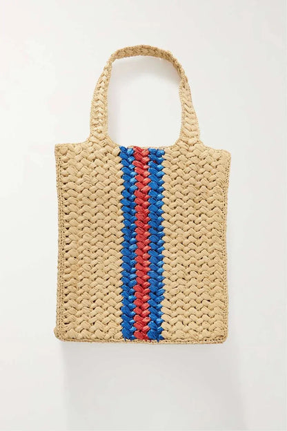 GUCCI Embellished leather-trimmed crocheted raffia tote
