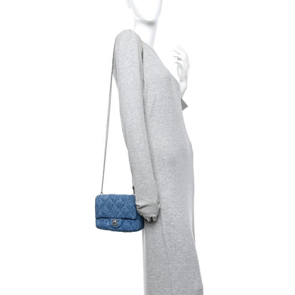 Denim Quilted Camellia Sweetheart Mini Flap Blue