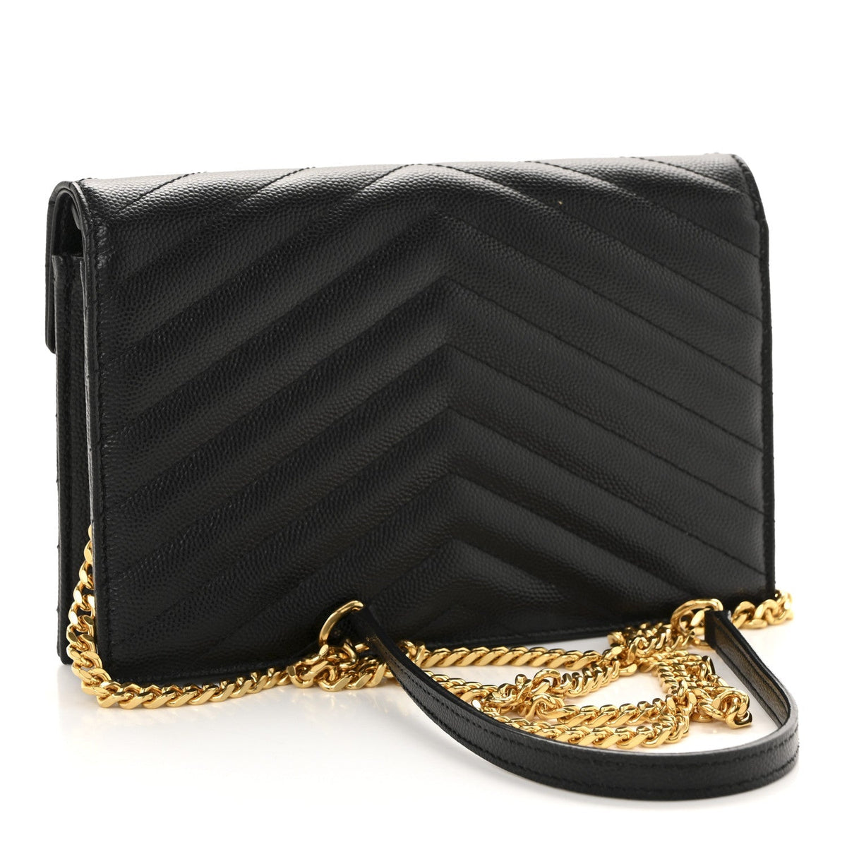 Grain De Poudre Matelasse Chevron Monogram Envelope Chain Wallet Black