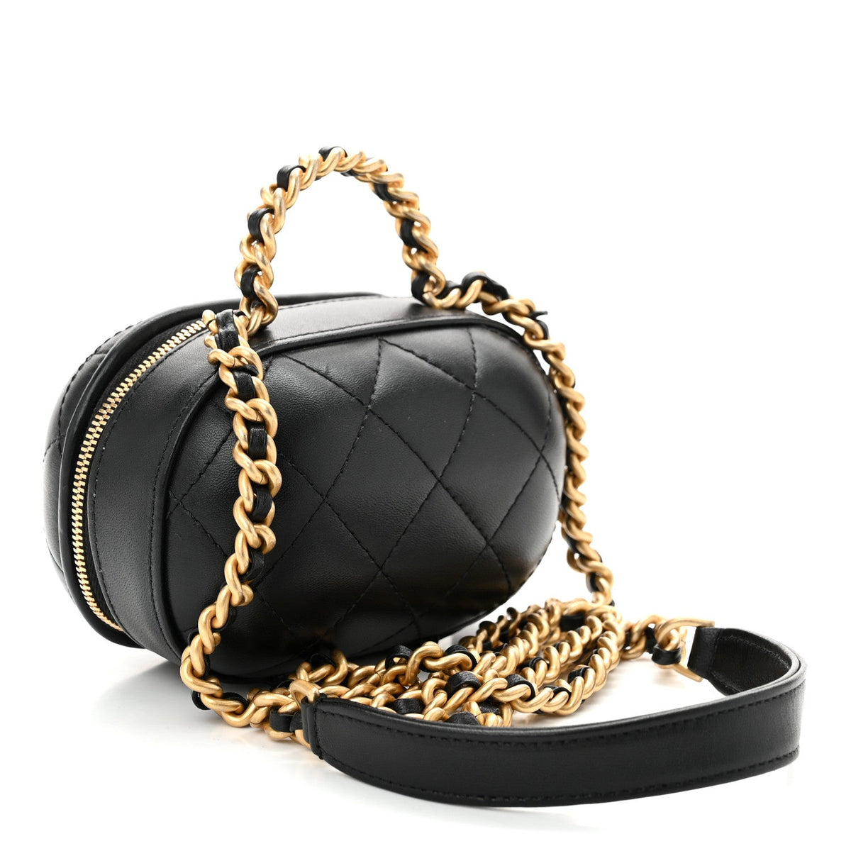 Lambskin Quilted CC Bubble Vanity Case With Chain Black