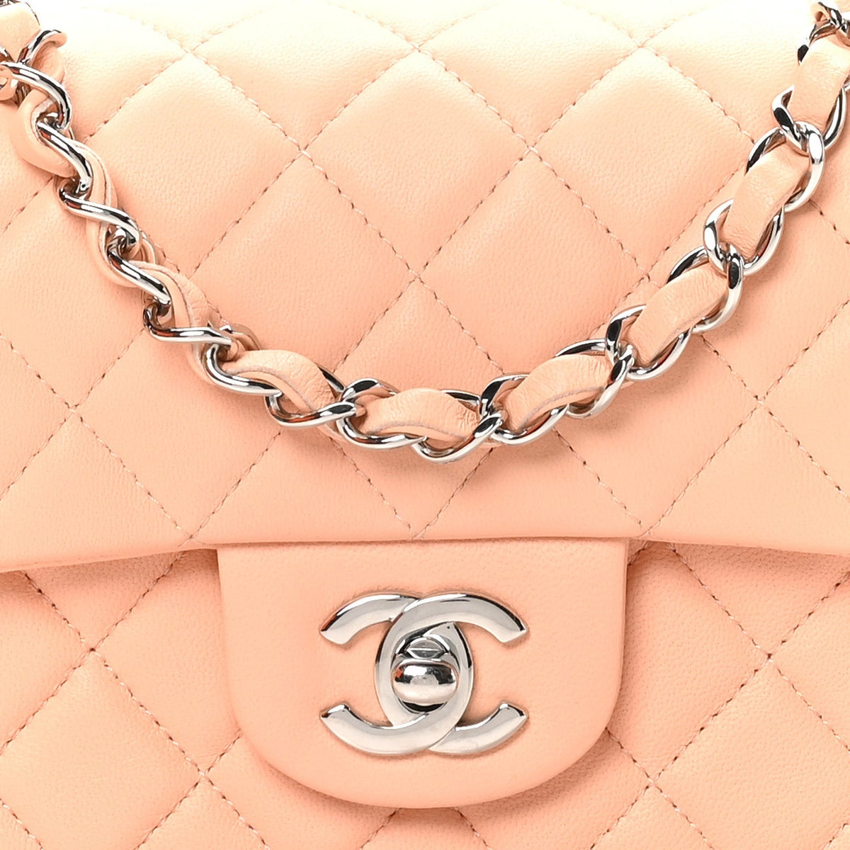 Lambskin Quilted Mini Rectangular Flap Light Pink