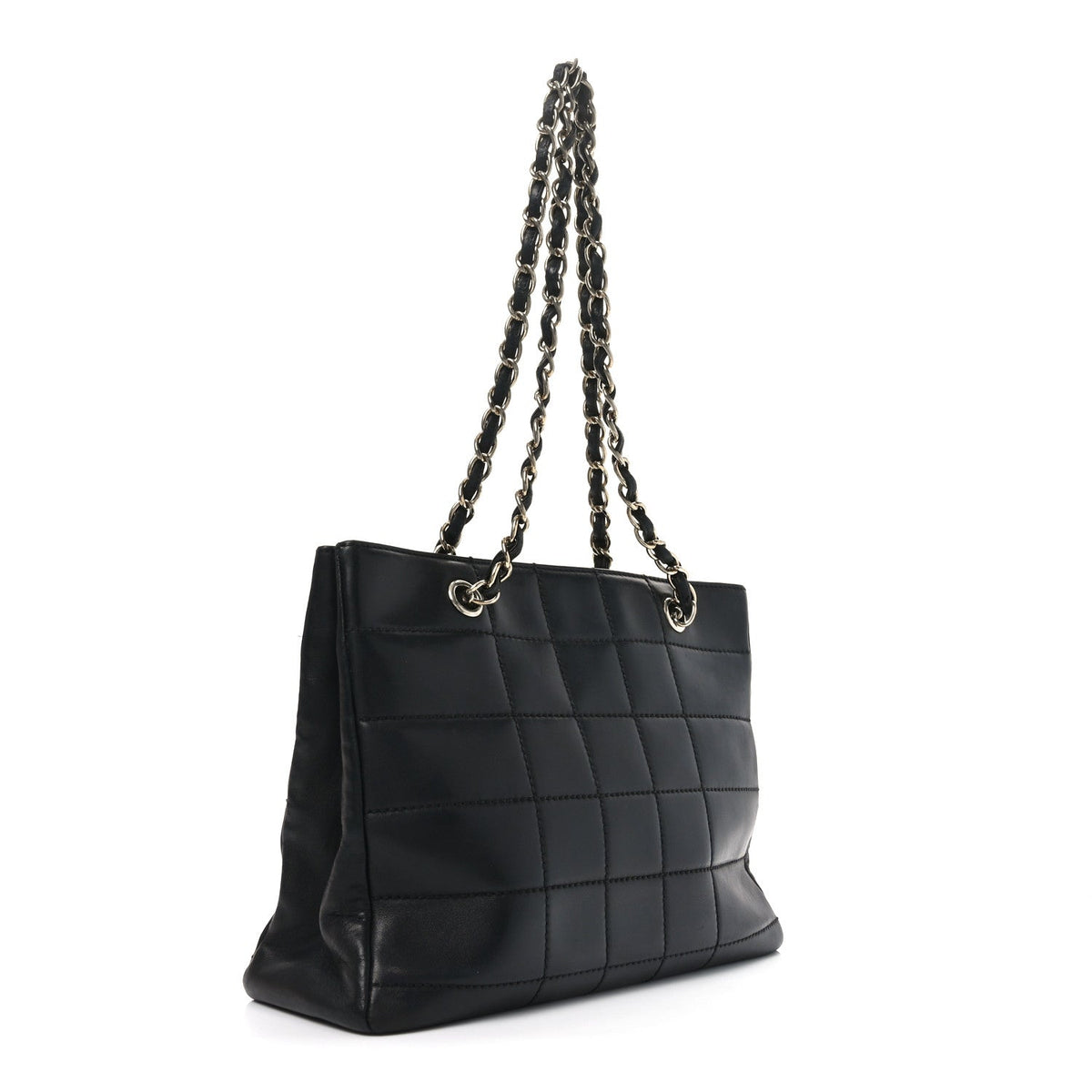 Calfskin Stitched Chocolate Bar Shopping Tote Black