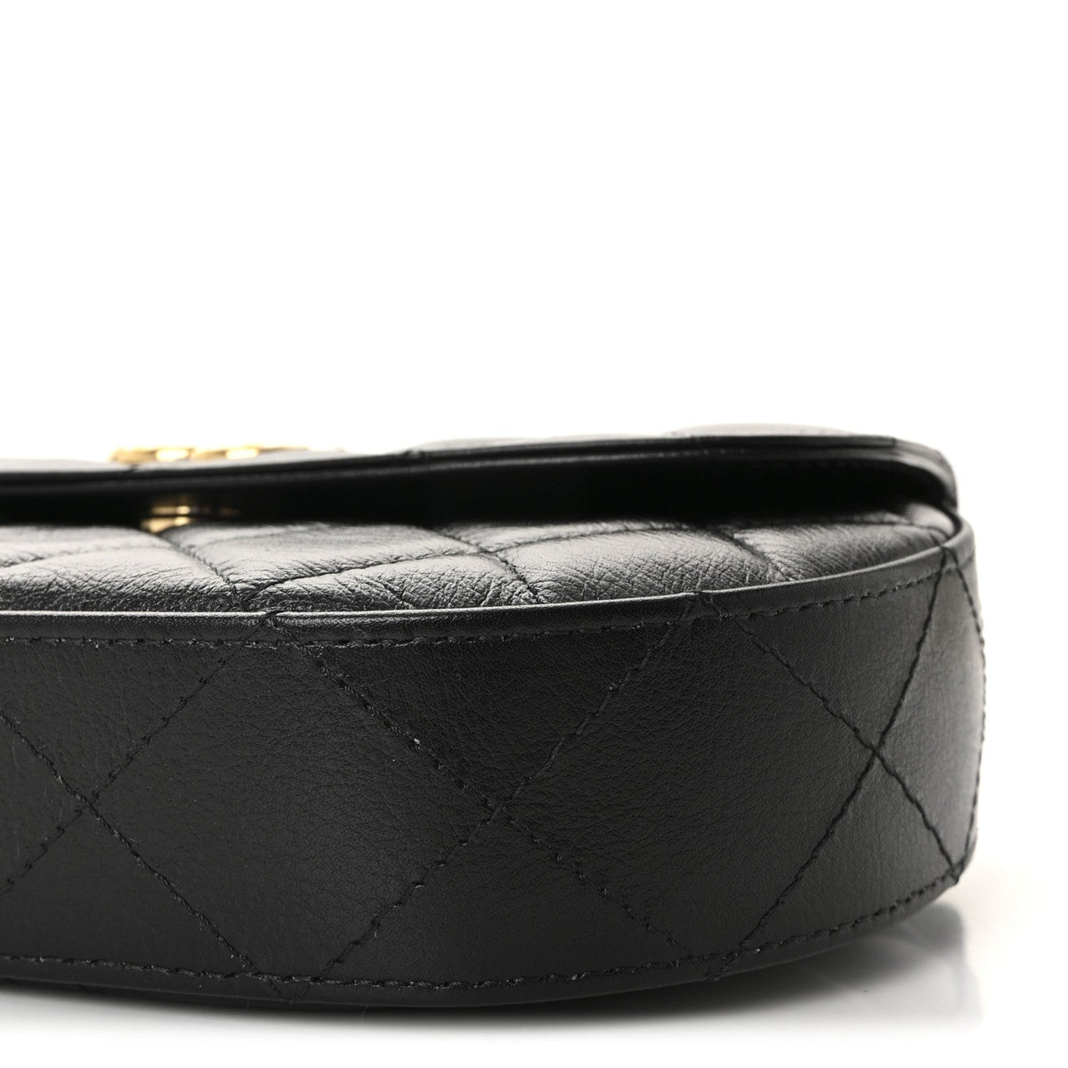 Shiny Aged Calfskin Quilted Flap Phone Holder With Chain Black