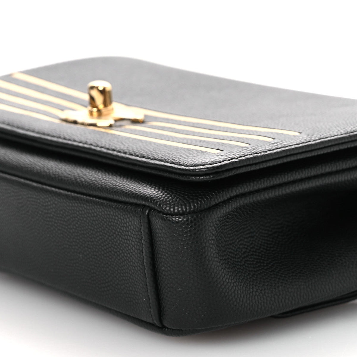Grained Calfskin Embroidered Captain Gold Belt Bag Black