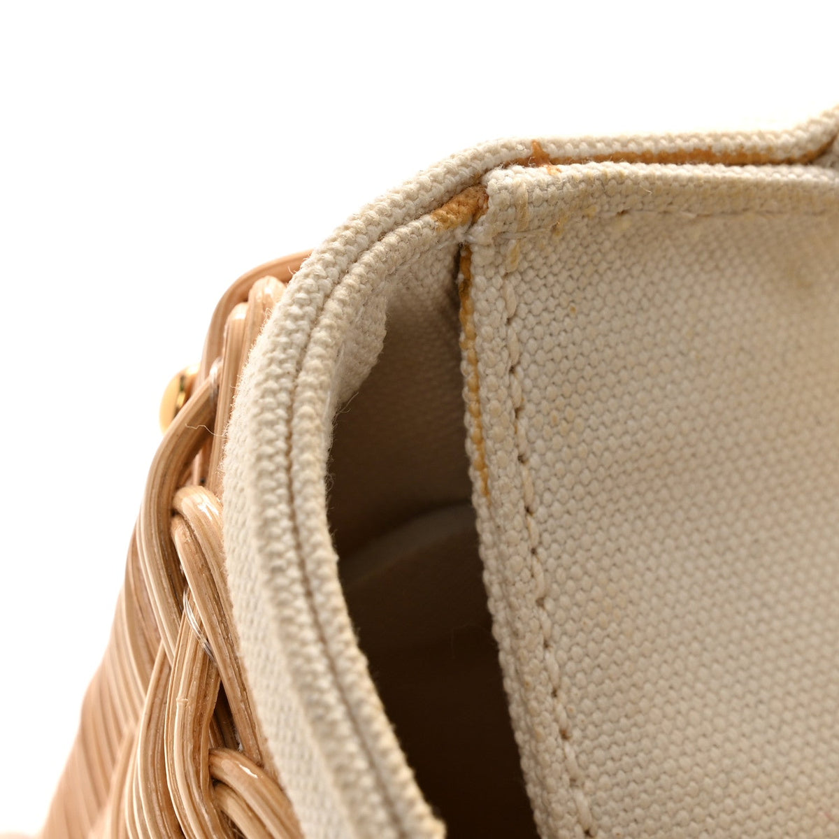 Canvas Wicker Shoulder Bag White Tan