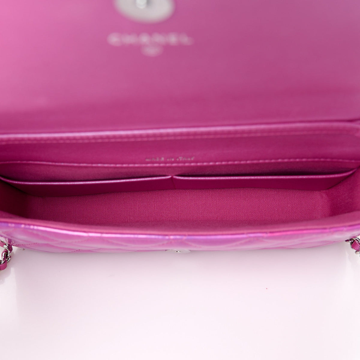 Iridescent Mirror Goatskin Quilted Clutch With Chain Pink
