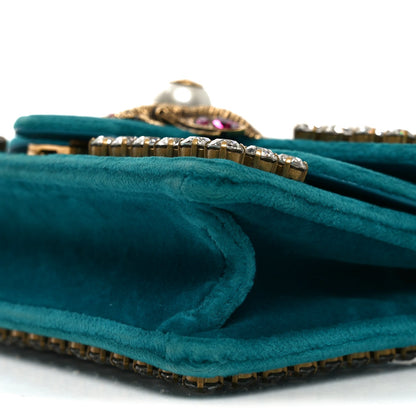 Velvet Crystal Mini Bee Broadway Shoulder Bag Pavone Cyan