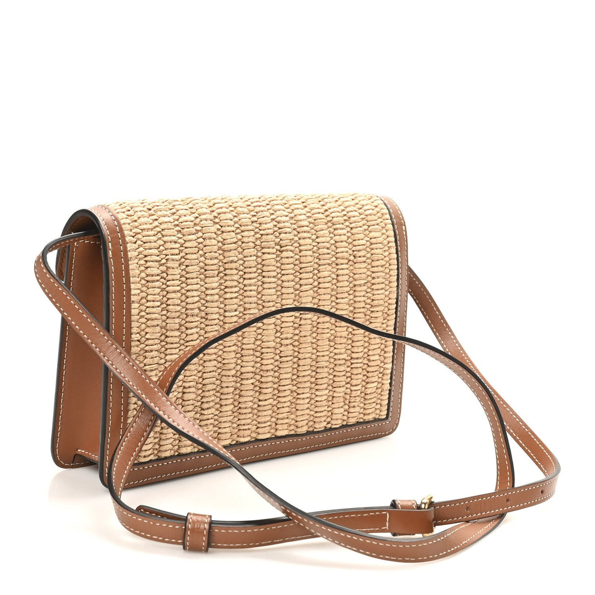 Raffia Calfskin Triomphe Wallet on Strap Natural Tan