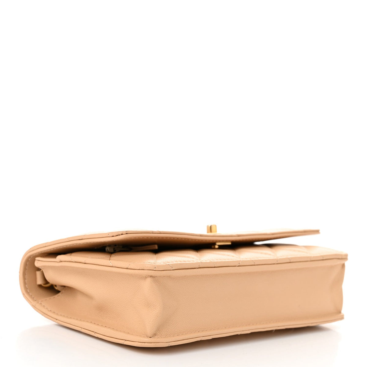 Lambskin Quilted CC Pearl Crush Wallet on Chain WOC Beige